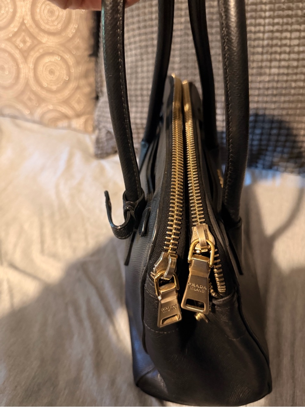 Prada Black Saffiano Cuir Leather Dome Tote Handbag - Picture 9 of 16